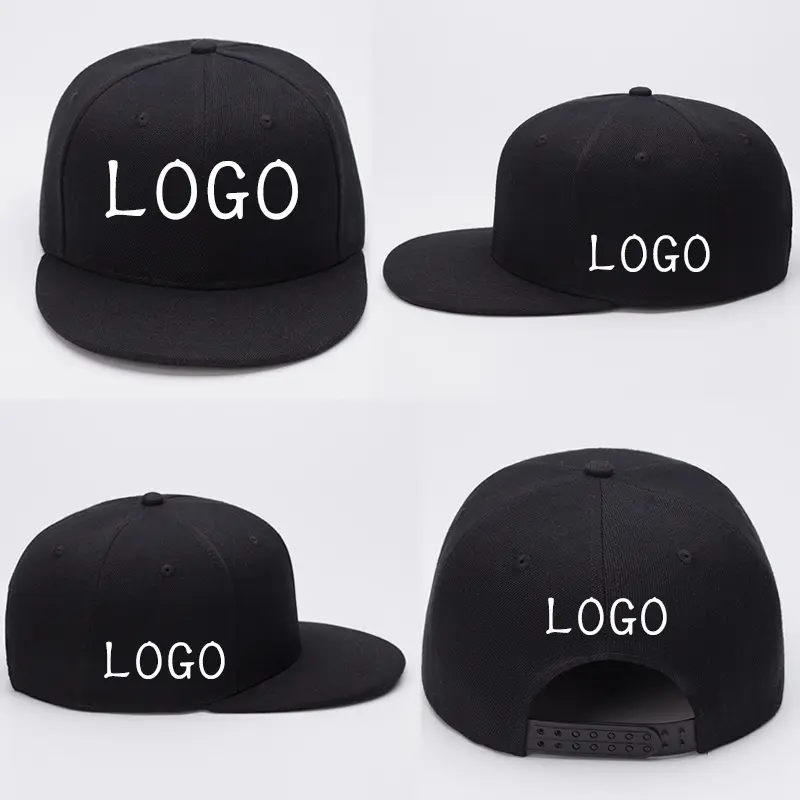 Pequeño pedido mínimo marca calidad personalizada Logotipo de alta frecuencia bordado ala plana hip hop gorra sombrero