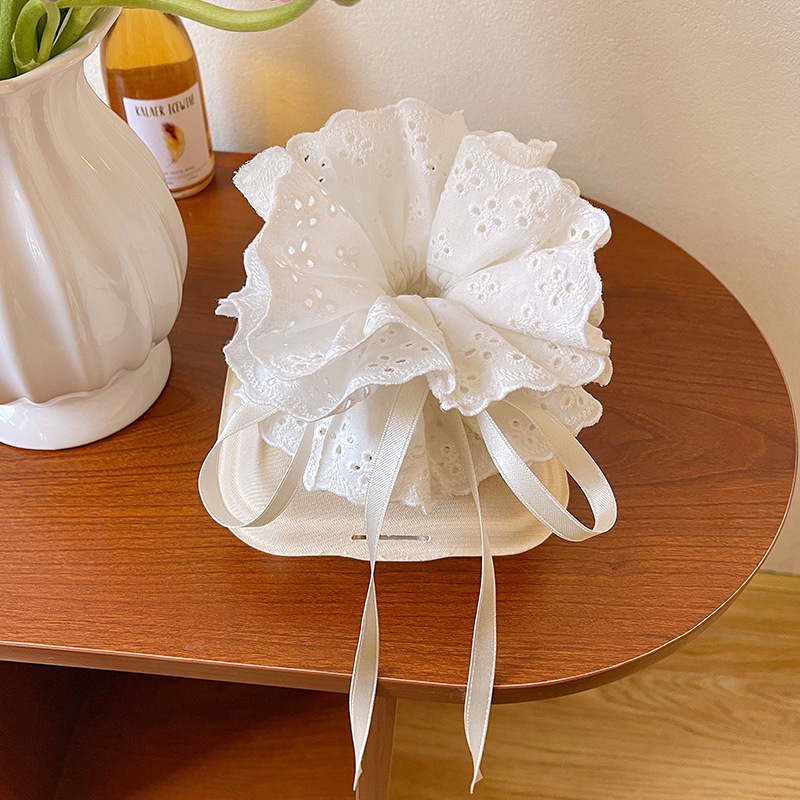 1 White drawstring hair tie, large size - 33*15cm
