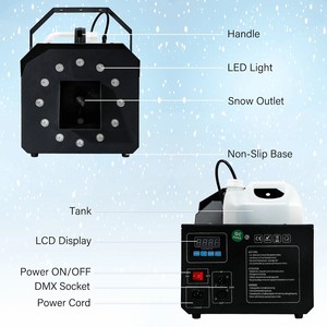 Xlighting雪花机1500W，带发光二极管RGB灯DMX遥控雪地机铝，用于舞台和婚礼