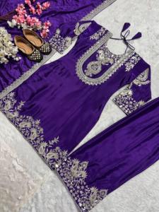 Parti giyim tamamen dikişli elbise takım elbise ile güzel dizisi kodlama çalışma üst pantolon Dupatta <span class=keywords><strong>Set</strong></span> zarif mor renk Chinon elbise - Product Image 3