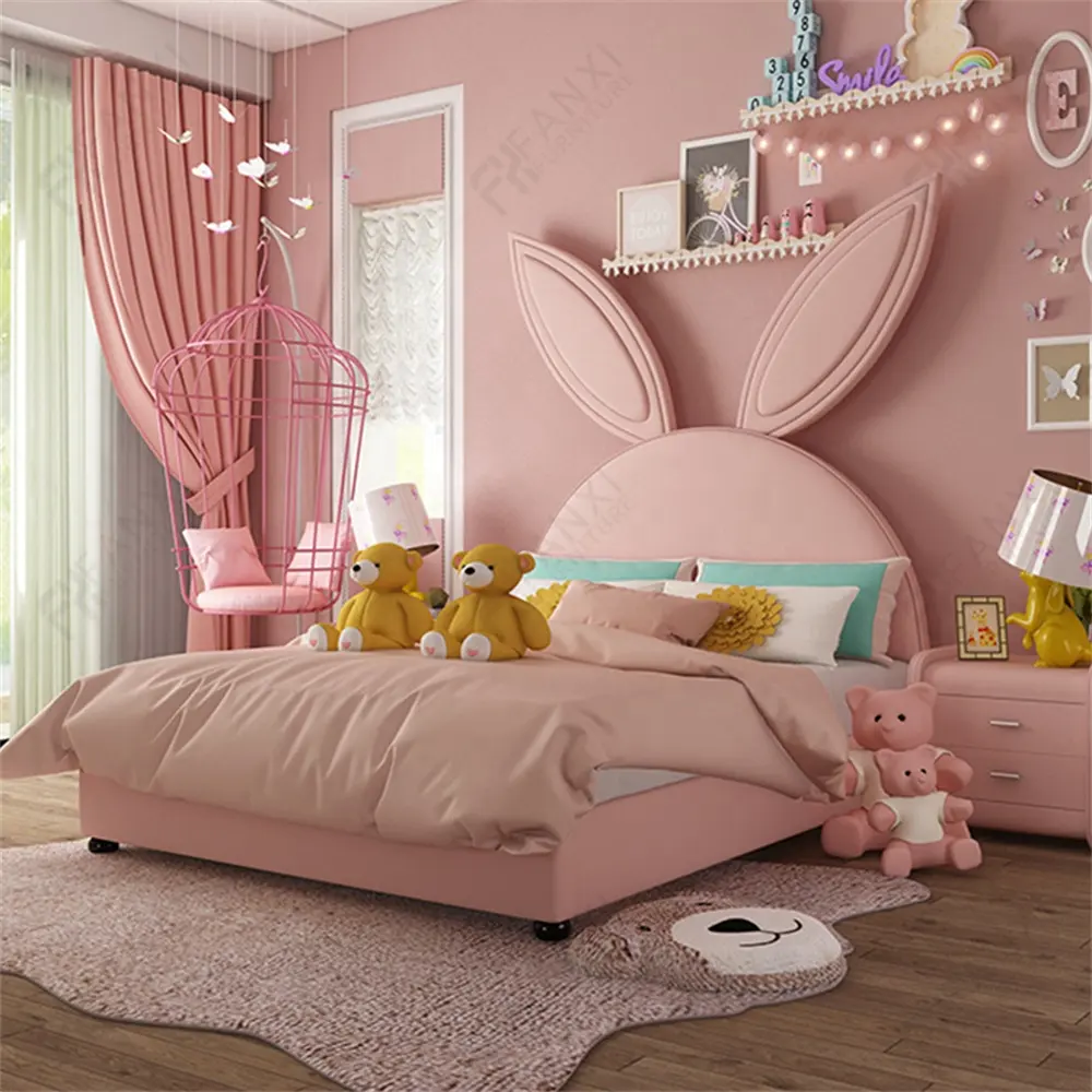 Fábrica al por mayor de muebles de dormitorio cuero terciopelo metal bebé últimos diseños de cama de metal rosa Marco de cama de metal para niños