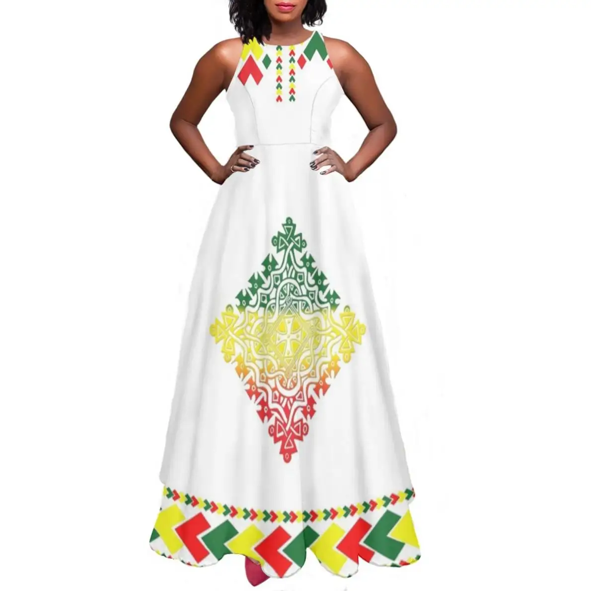 Vente en gros de robes traditionnelles éthiopiennes pour femme, robes longues maxi d'été décontractées sans manches, robes élégantes sur mesure
