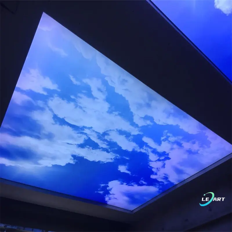 Brand New Fire Rated Suspended Plaster 3D UV print blue sky with white clouds Stretch Ceiling