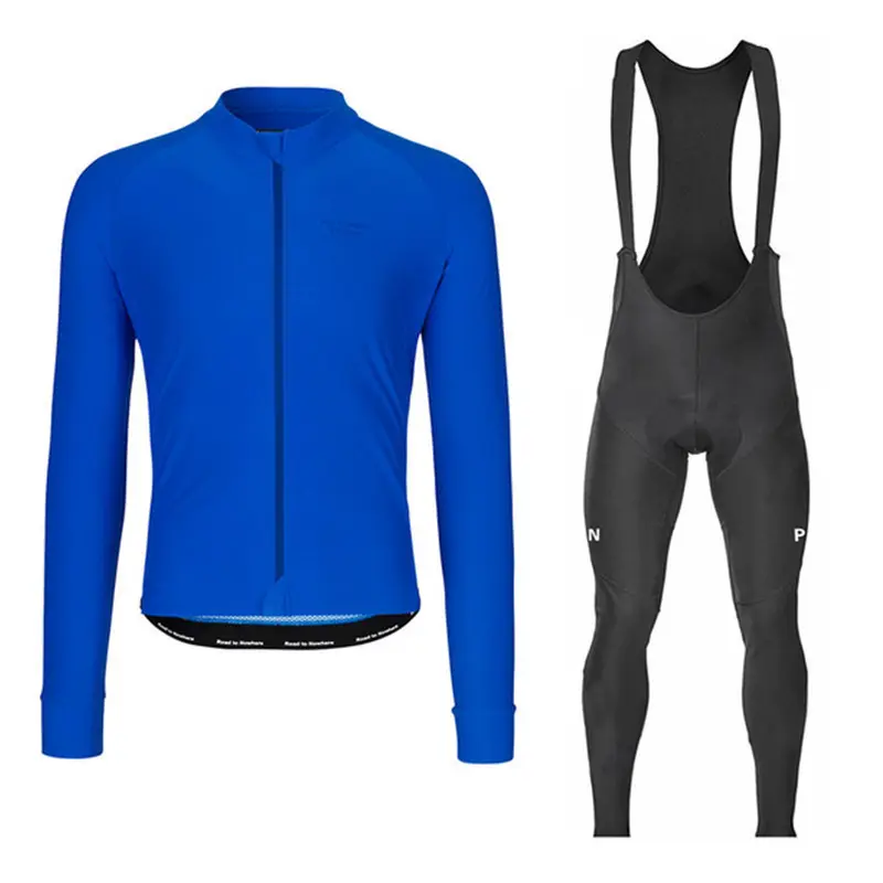 Set di abbigliamento da ciclismo da uomo personalizzato Set di pantaloni con bretelle da ciclismo con tasca con cerniera in Jersey da bici a maniche lunghe