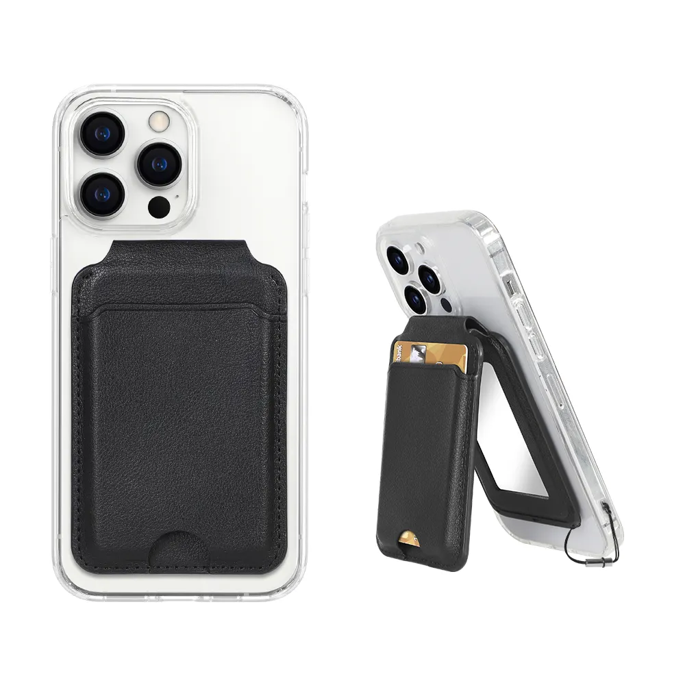Portefeuille magnétique personnalisé en cuir PU avec miroir intégré et support pour cartes de téléphone