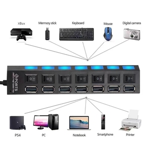 热USB集线器2.0分路器多USB 2.0集线器USB 7端口多端口Hab电脑配件，带电脑电源适配器 - Product Image 3