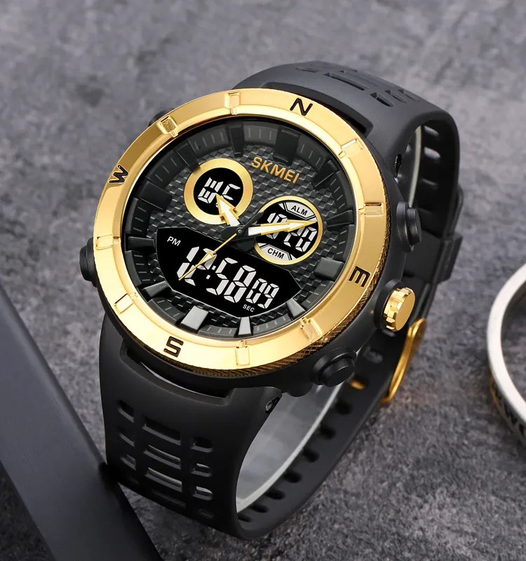 Skmei relógio masculino esportivo 2014, relógio analógico com tela dupla à prova d'água com novo estilo, relógio analógico e esportivo