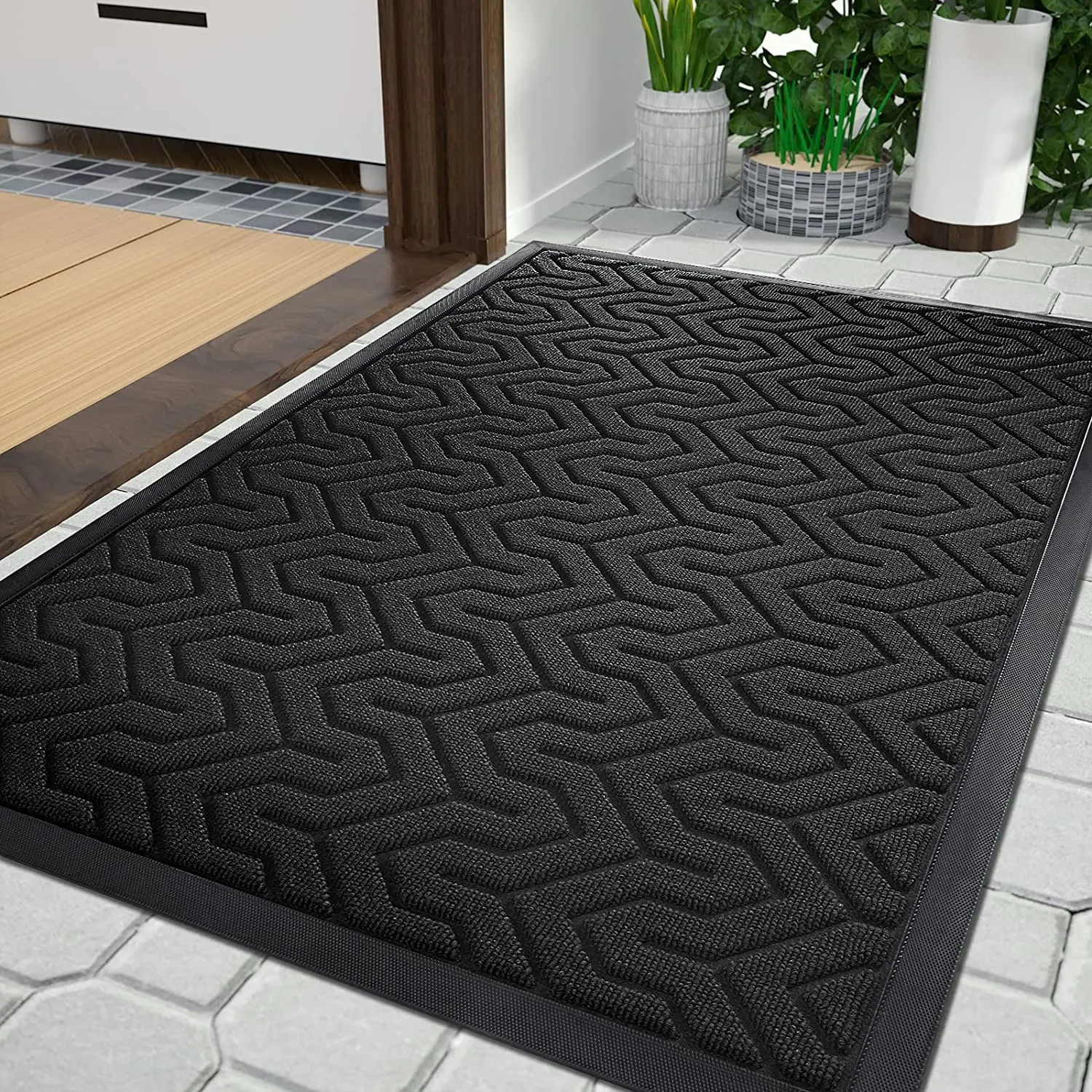3D Coir геометрический рельефный полипропиленовый приветственный коврик для входной двери резиновый нескользящий коврик для двери противоударный вход под грязь для улицы