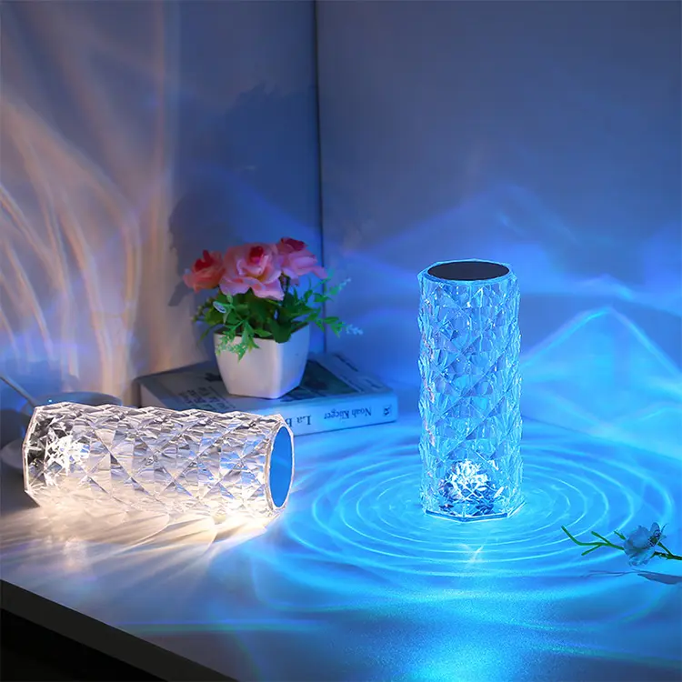 Lámpara de cristal rosa con Control táctil, lámpara de mesa de cristal recargable RGB que cambia de Color para decoración del hogar, luz Led de noche para habitación, luces LED para el hogar