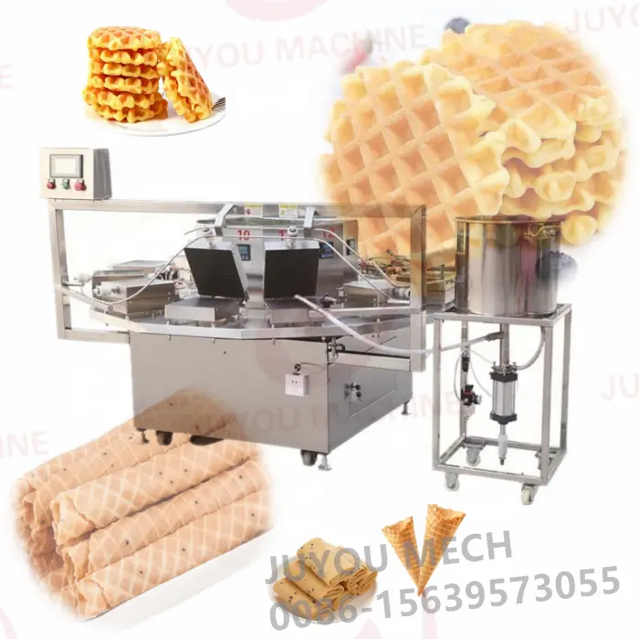 JUYOU Machine à gaufres entièrement automatique pour rouleaux d'oeufs Machine à gaufres souples pour la fabrication de biscuits et de cornets de crème glacée