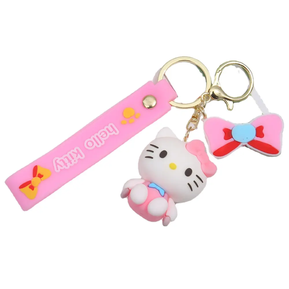 Dễ thương Hello Kitty với vòng tùy chỉnh 3D Keychain Silicone Nhựa cao su PVC Keychain Túi phụ kiện chủ chốt vòng chìa khóa quà tặng