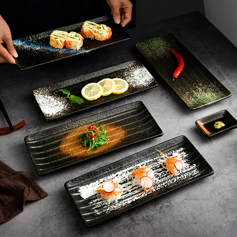Platos rectangulares de cerámica de estilo japonés de 12 "para fiesta, boda, plato de cena para bistec, Taco, Sush, aperitivo, pastel