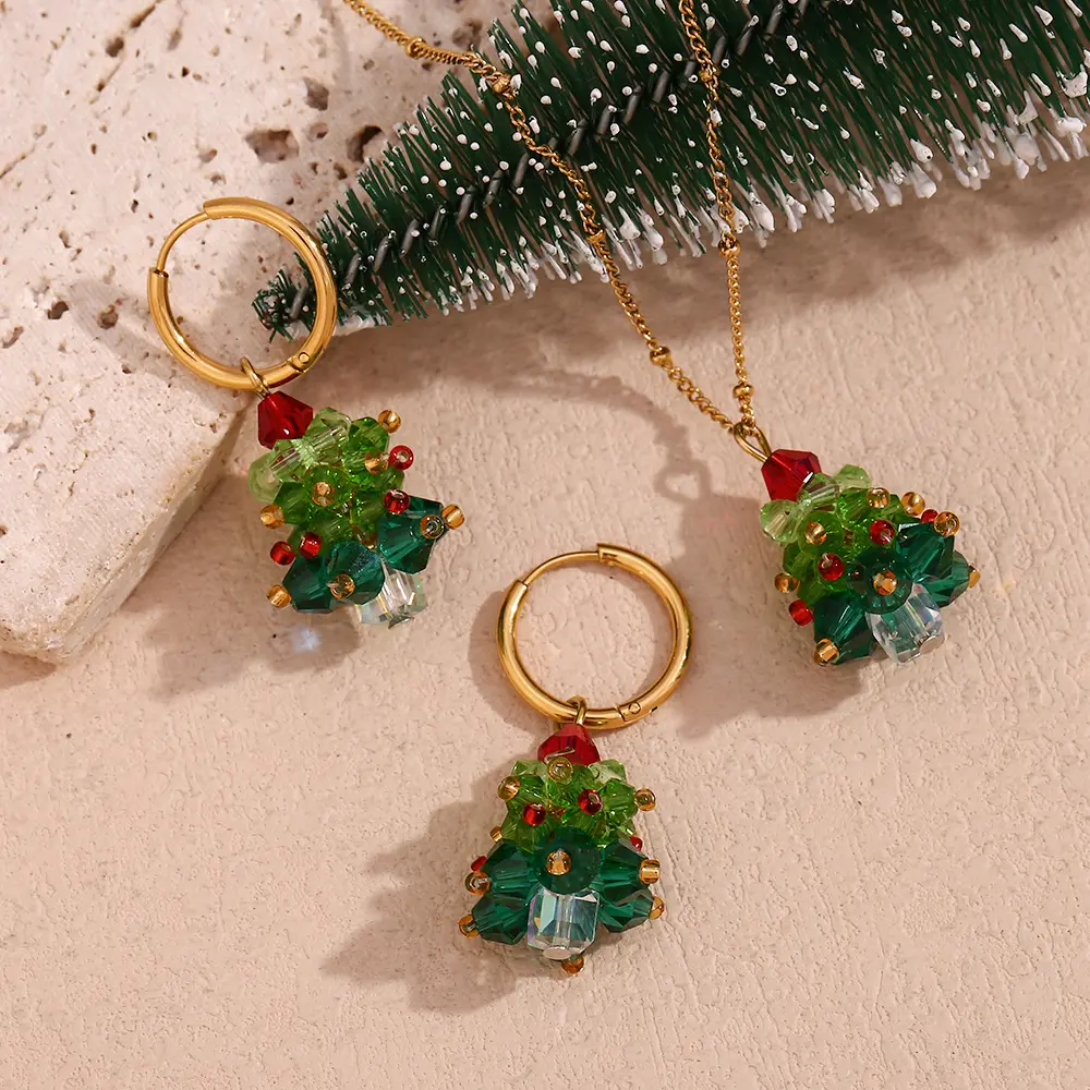 Strass albero di natale gioielli regalo per donne di cristallo colorato gioielli donna collana e orecchini Set gioielli