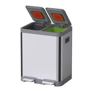 Cubo de almacenamiento de clasificación de basura, Cubo de reciclaje de cocina de acero inoxidable con doble compartimento de 20L + 20L - Product Image 2