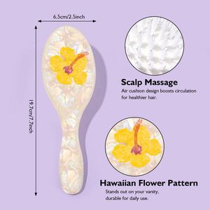แปรงหวีผมดอกไม้สไตล์ฮาวายสำหรับวันหวีผมวาดด้วยมือแปรงผมอะซิเตตมีสไตล์ - Product Image 2