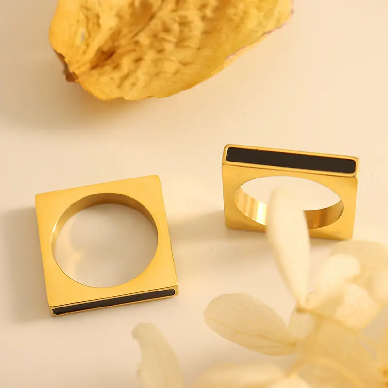 Hot Design Blank Geometrisch Acryl Vierkant Paar Ringen Ins Roestvrijstalen Ring Vrouwen 18K Gouden Ring Anillos De Acero Onoxiderbaar