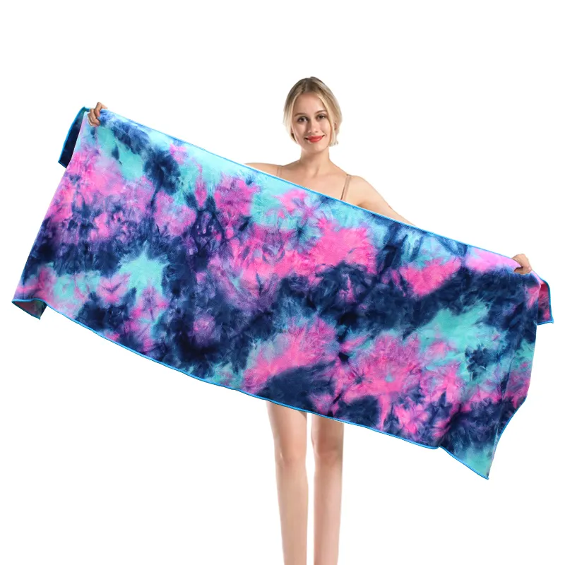 Mehrfarbiges weiches Rechteck Zoll Sommer Custom Tie Dye Mikro faser Strand tuch für Yoga Sport