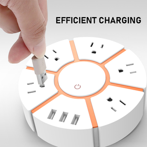 Enchufe redondo 5AC + 3USB 8 en 1 toma de corriente con interruptor maestro de un toque diseño compacto adecuado para viajes