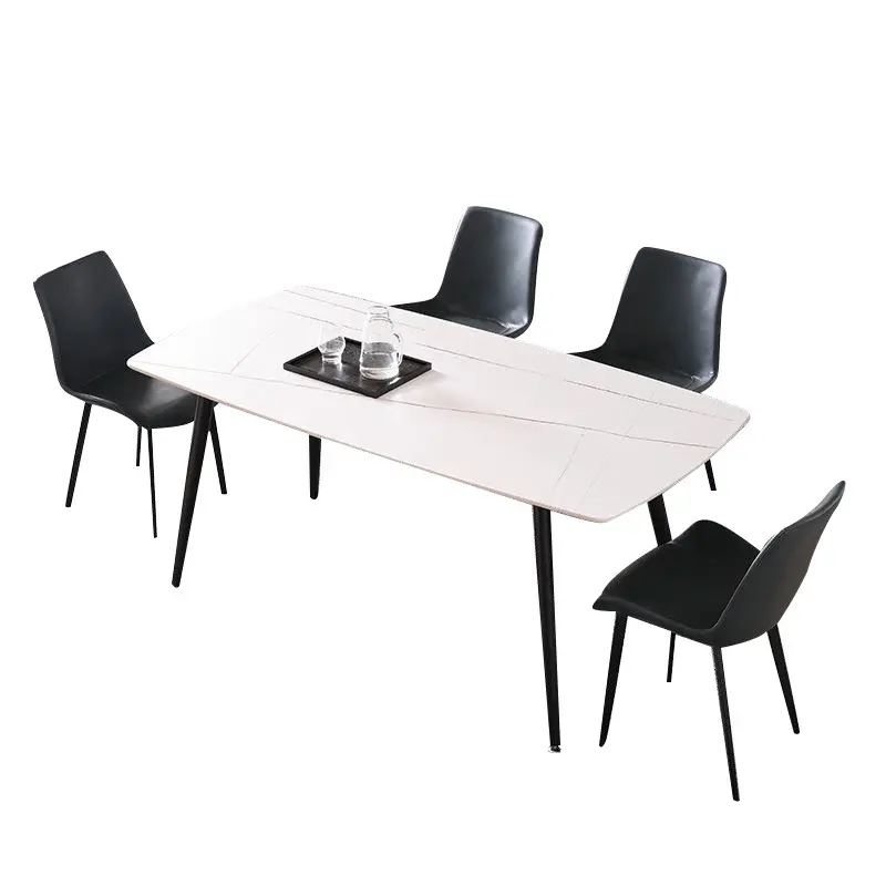 Pieds en métal, 8 places, table de salle à manger moderne, blanc nordique, en céramique