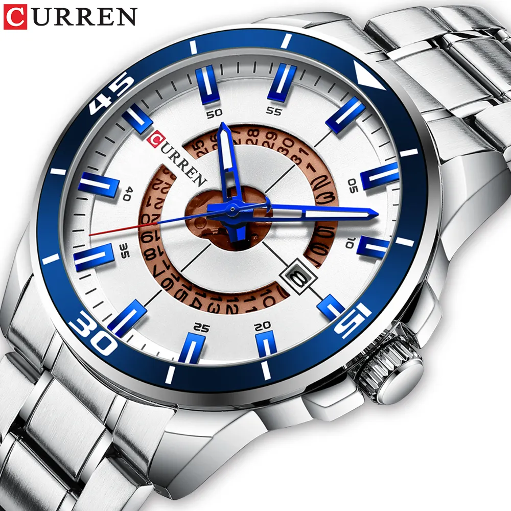 CURREN 8359 Relógios para homens de negócios Relógios de moda masculina com pulseira de aço inoxidável Relógio de quartzo à prova d'água para homens com data automática