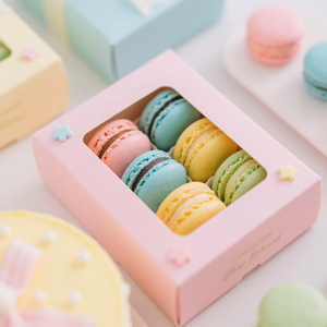 Macaronインレイケーキペストリーペーパーボックスカスタム食品包装ウエディングスイートフォルダーUVコーティングエンボス加工