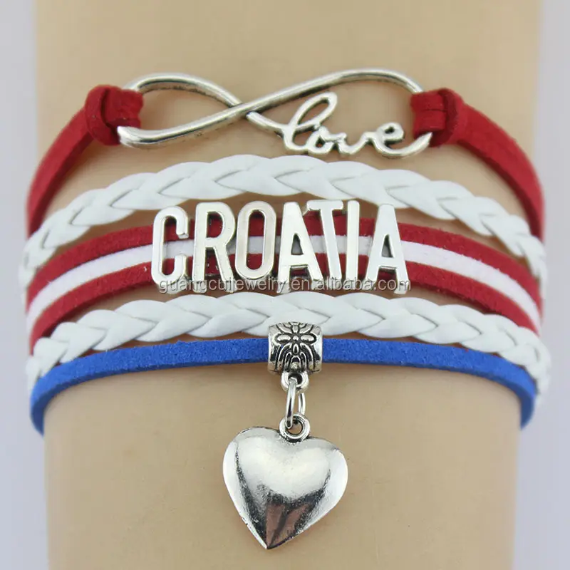 Venta al por mayor personalizado Croacia Toronto Boston recuerdo hombres rojo trenzado cuerda pulsera