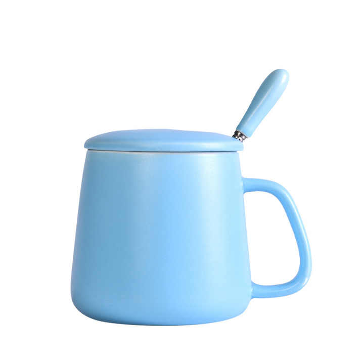 Neues Design im nordischen Stil Farbige Glasur Matte Keramik-Wasserschale Orange Paar Kaffeetasse mit kleinem Teller Löffel deckel