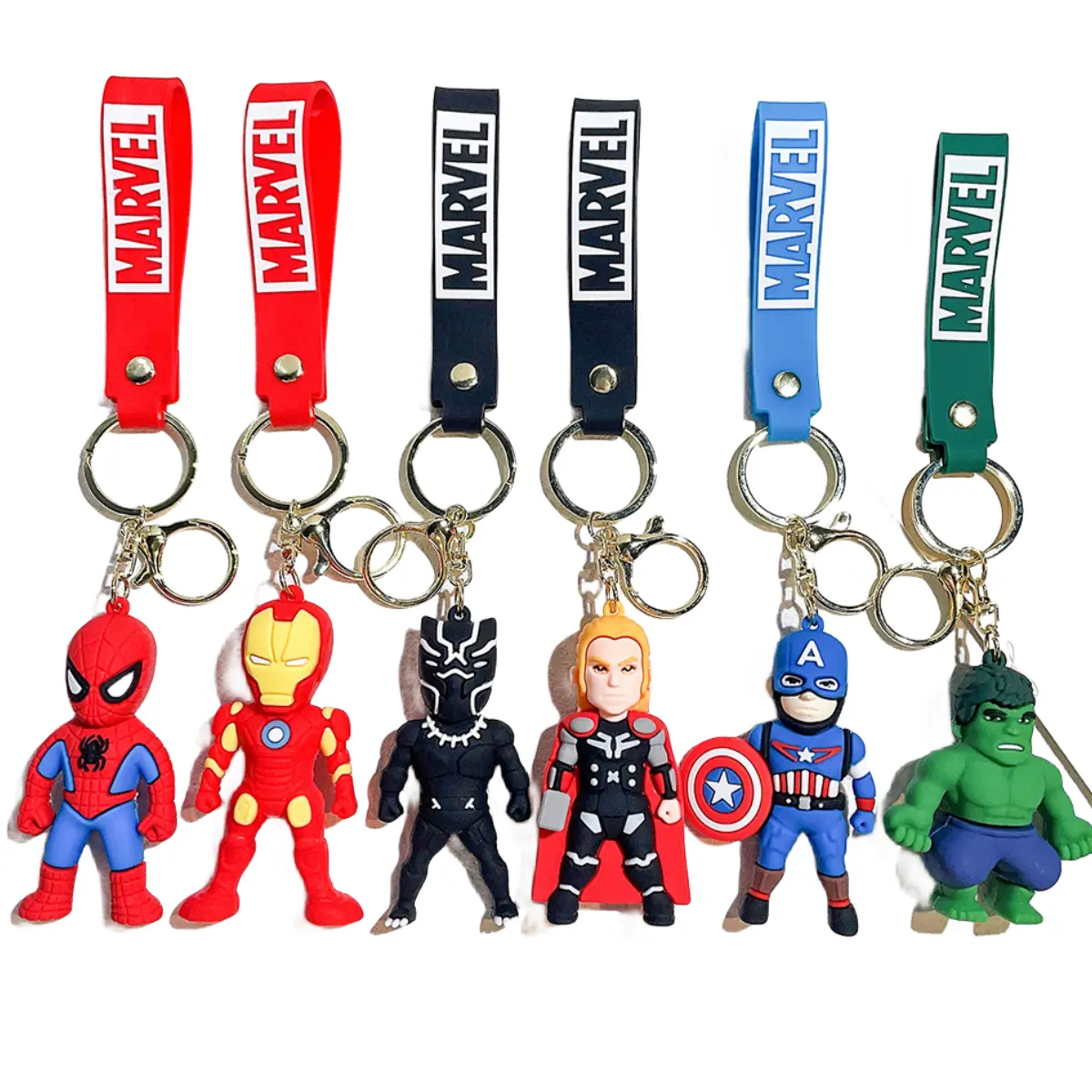 Bán hot tuyệt vời PVC Keychain đồ chơi superheros lronman Đội Trưởng Mỹ Thanos Thor Hulk Panther dẫn xuất điện thoại Mặt dây chuyền OEM Mặt dây chuyền