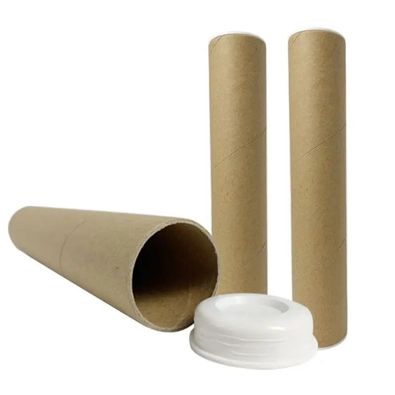 Großhandel Versand-/Versand röhrchen Papier Papp röhrchen Kraft rohr runde Poster verpackung mit Kunststoff deckel
