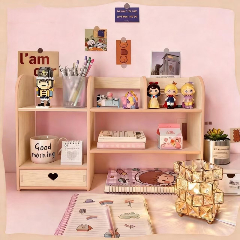A37 White Maple Heart-Shaped Drawer Bookshelf