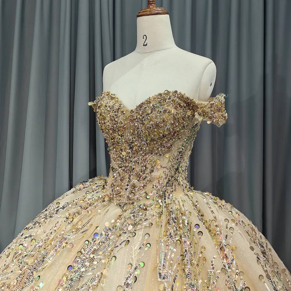 Jancember 6555 Vestidos de noche de quinceañera con perlas vintage de champán moderno para 15 vestidos de fiesta