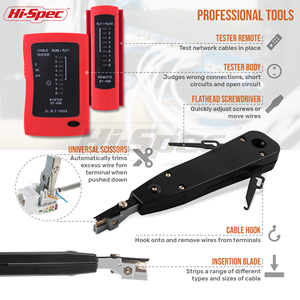 Tester del cavo di rete 9pc, manutenzione del Computer e Kit di strumenti di riparazione del cablaggio. Cacciaviti, Crimper e strumenti di taglio. OEM ODM pronto - Product Image 3