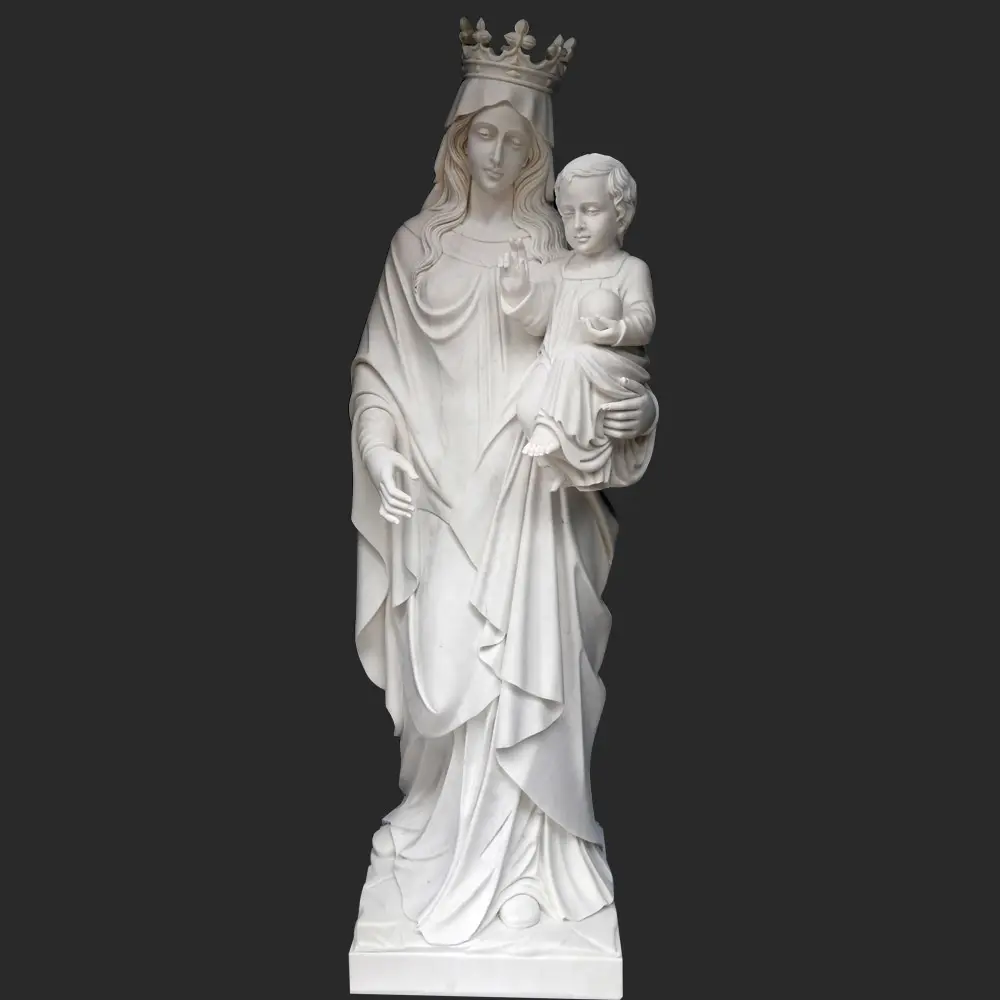 Life Size Virgin Mary and Baby Jesus White Marble Sculpture Queen of Heaven Statue