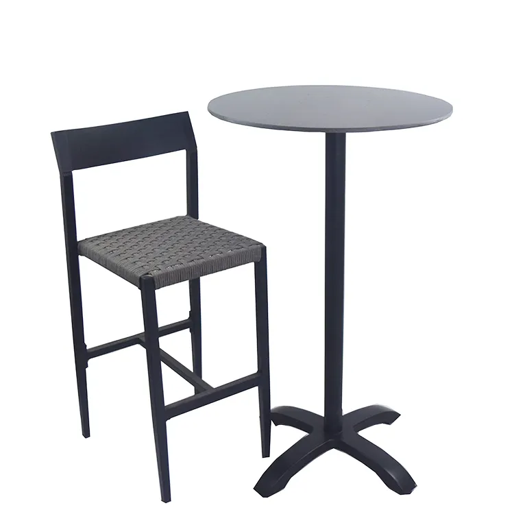 Juego de mesa redonda de aluminio para patio exterior impermeable con taburetes de barra de cuerda y sillas para el hogar, oficina, supermercado, almacén de entrada