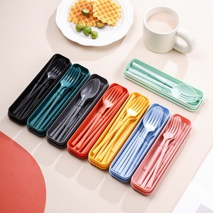 现代便携式餐具套装5件套塑料PP哑光麦草水果勺叉筷子 - Product Image 2