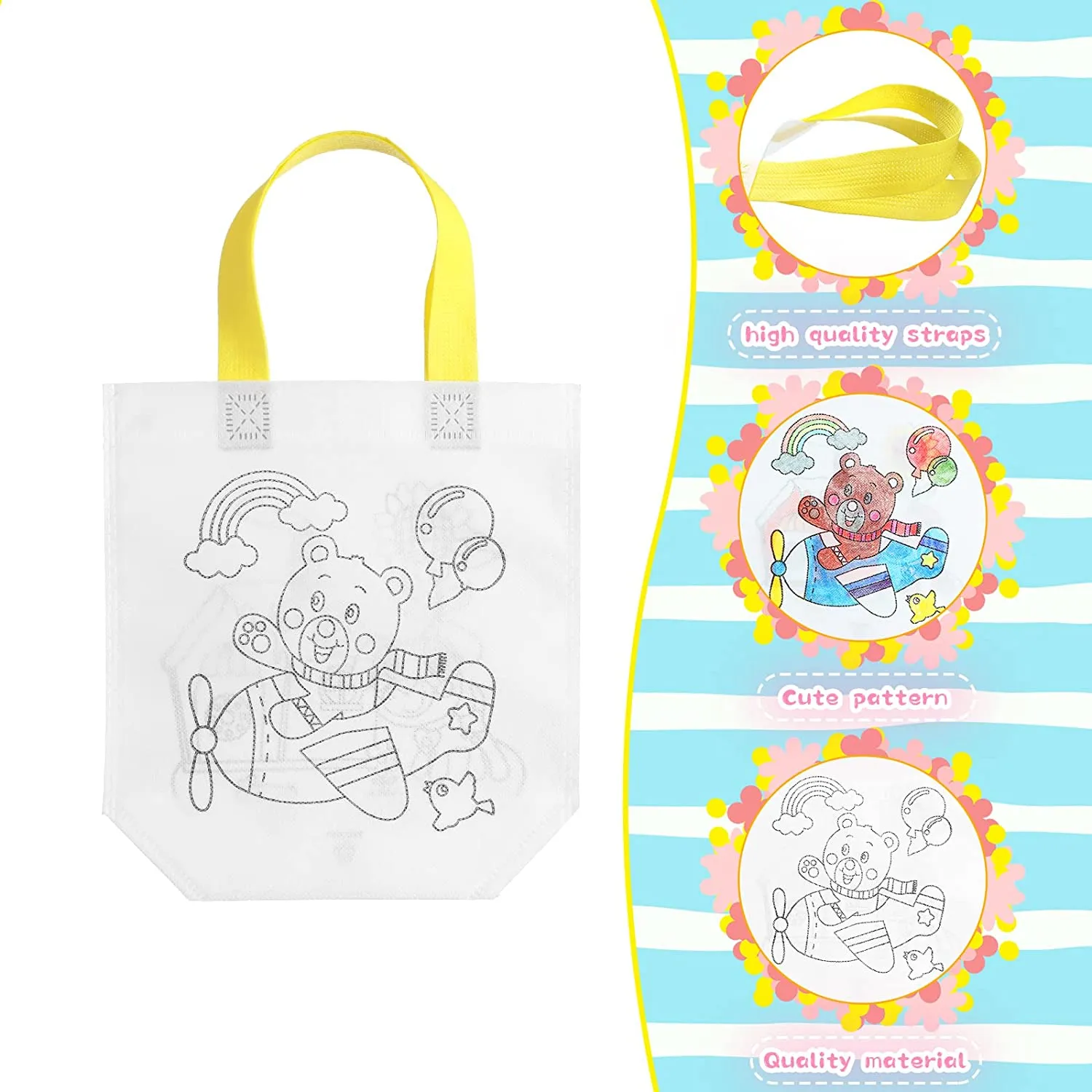 Sacs à colorier réutilisables pour enfants, dessin animé mignon, à colorier écologique, carnaval, Animal Art, fête, sacs de Goodie avec sacs de livre d'or, bricolage