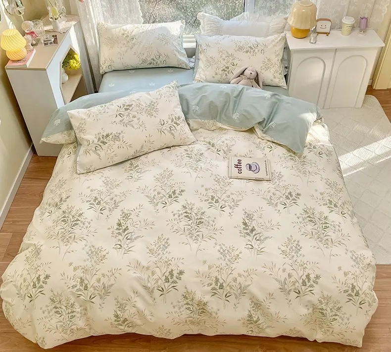 Sprei Ukuran Queen 4 Buah, Sprei Ukuran Queen Set 100% Katun, Sprei Campur 4 Potong