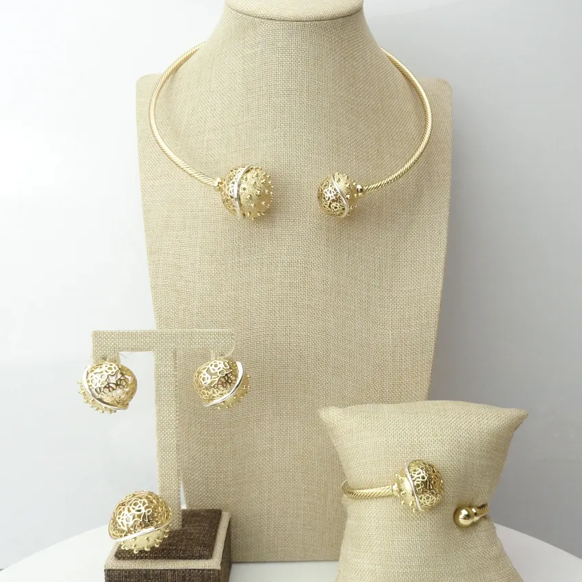placcatura oro africano rani haar imitazione perla set di gioielli