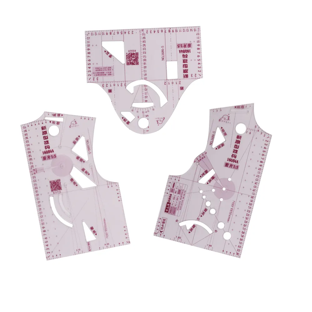 3 uds herramientas de costura pequeña regla curva de plástico 1:5 dibujo regla de sastre medida costura patrón diseño DIY ropa