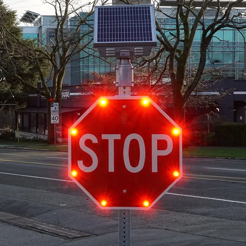 Venta caliente de aluminio electrónico intermitente Camino Iluminado signo LED señal de tráfico con energía solar led señal de parada