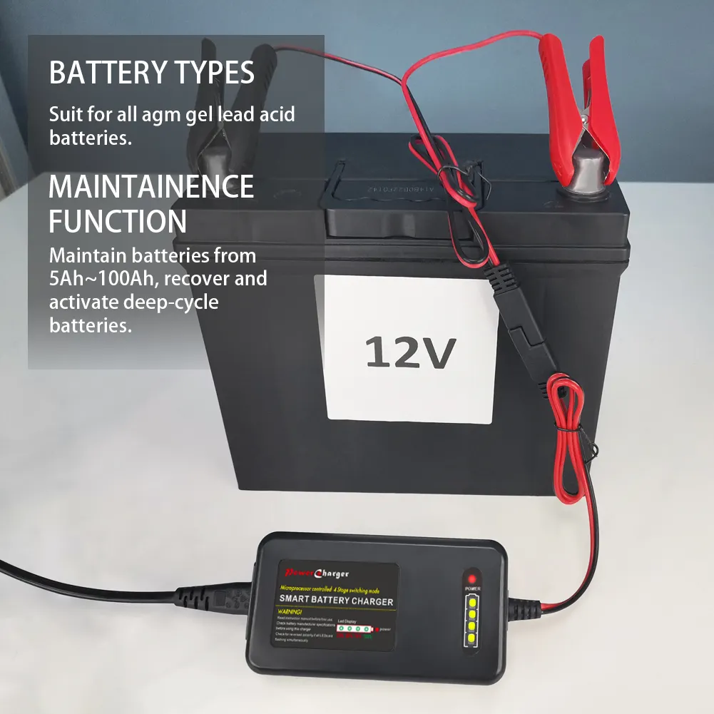 12V 납산 배터리 충전기 봉인 된 납산 배터리 충전기 자동차 전기 자전거 쿼드 밴 오토바이 배터리 Trickle