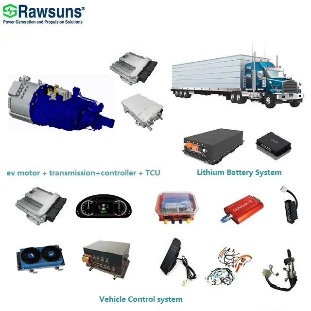 Rawsuns 강력한 360kw 24200Nm 전기 모터 ev 자동차 변환 키트 기어 박스 전송 49-100 톤 대형 트럭