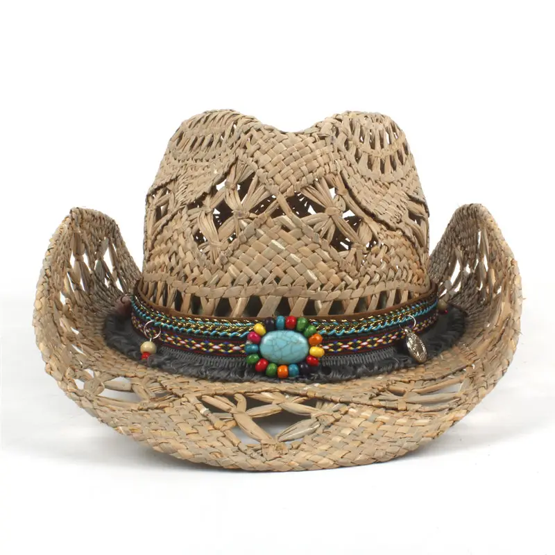 100% Natural Straw Hat Women Men Handmade Weave Cowboy For Lady Tassel Summer Western Sombrero Hombre Lifeguard Hats