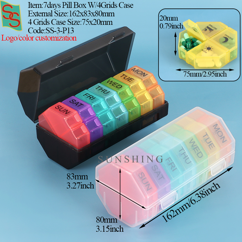 P13 7days Pill Box W/4Grids Case