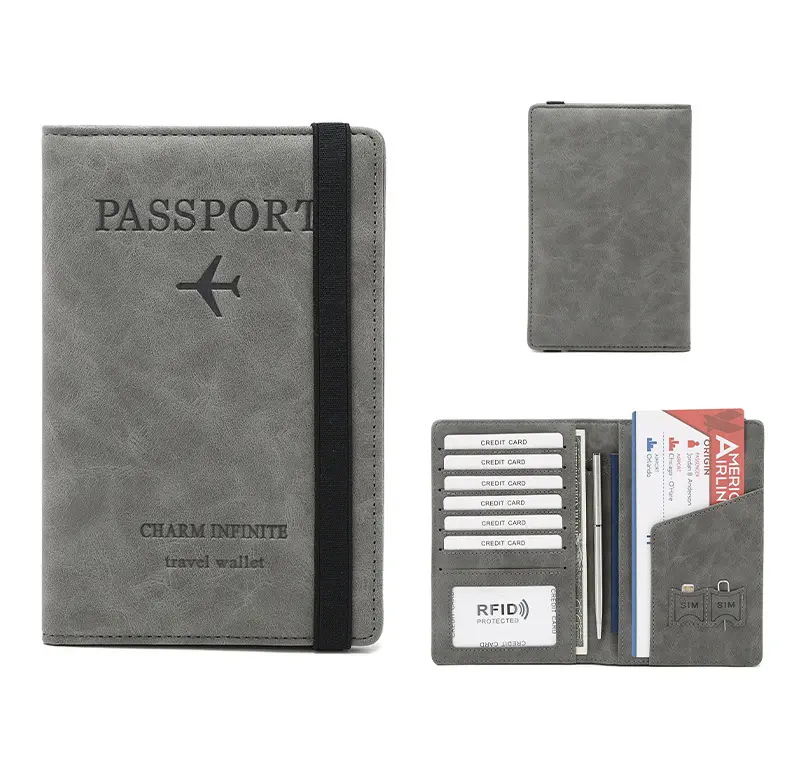 2023 Quality RFID Pu leather ID Card Holder Overseas Travel Wallet Clear ID Window Passport Holder Organizer With Pen Sleeve