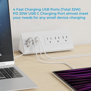Abd standart 3 çıkışları 4 hızlı şarj USB portları ev ofis için güç şeridi üzerinde masaüstü güç şeridi komidin kelepçe - Product Image 4