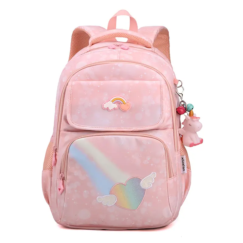 Sweet rainbow princess style girl school bag Light and reduce burden ridge protection children's school bag wholesale