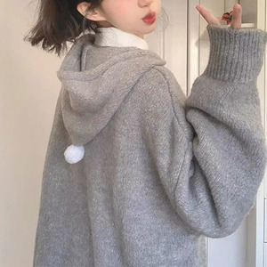 定制大码棉针织连帽麻花针织女式套头衫冬季休闲女式套头衫 - Product Image 2