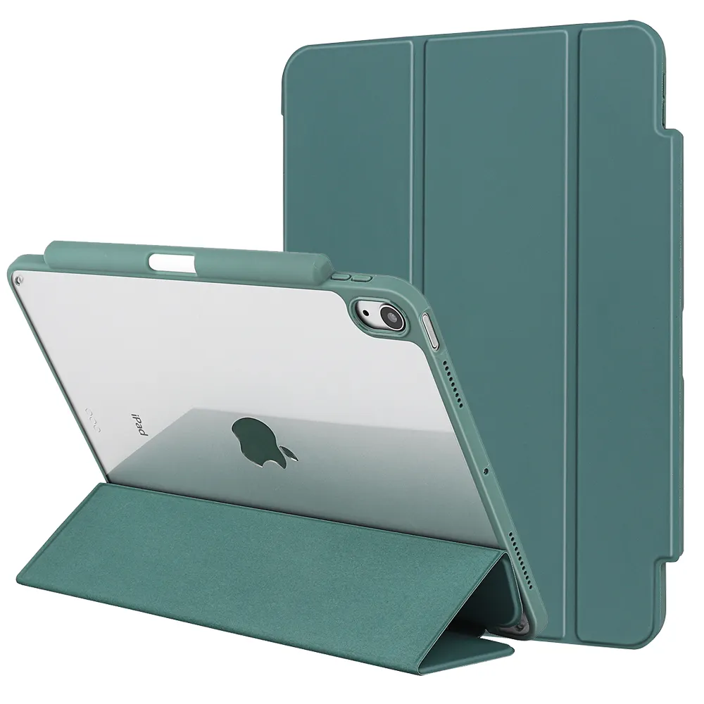 Funda protectora para iPad Pro 12,9, 5. ª/4. ª generación, con soporte, carcasa transparente, Pu, triple, inteligente