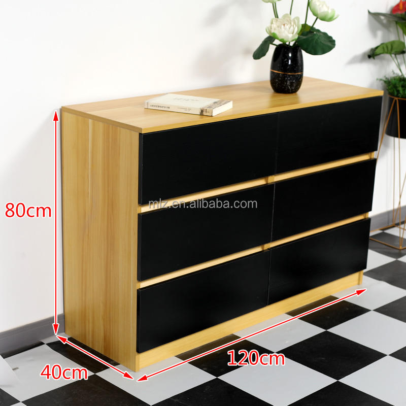 Noyer jaune + noir 6 tiroirs